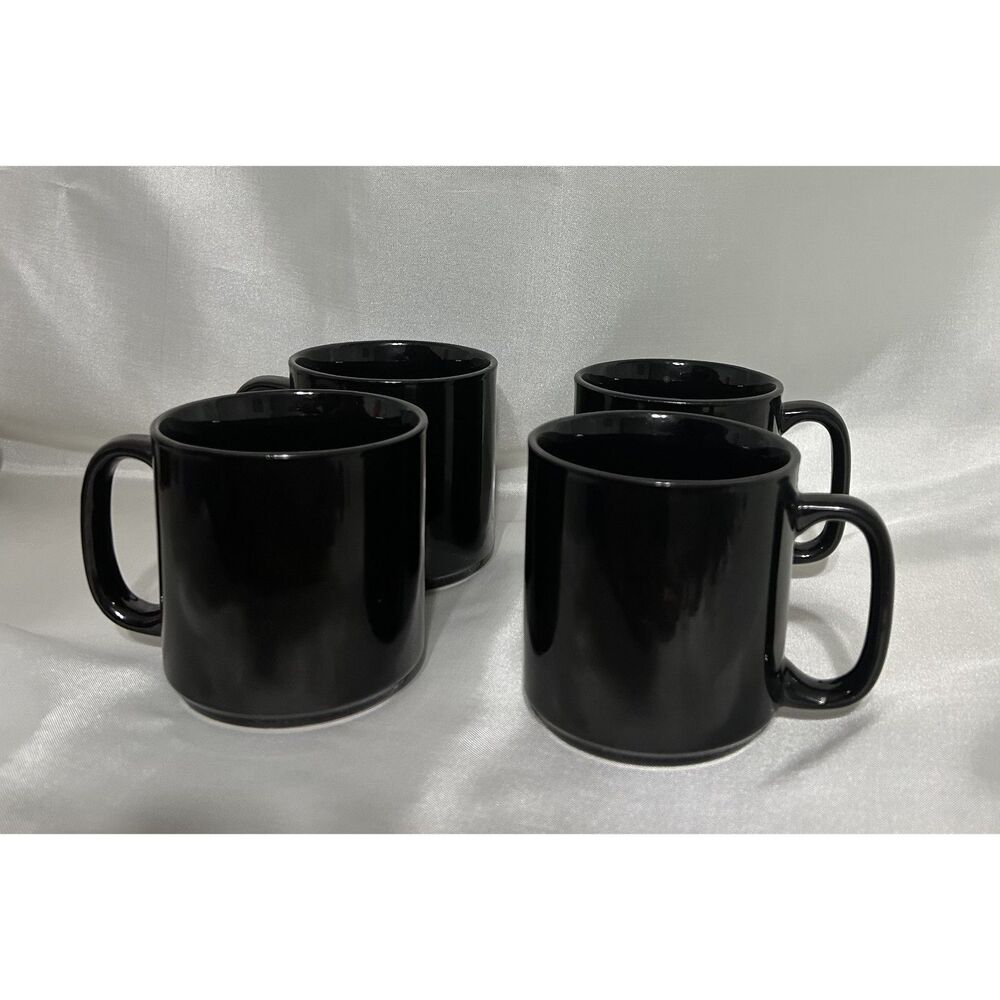 Black Moody Mugs Tea Coffee, Ceramic, Set of 4, 12 oz